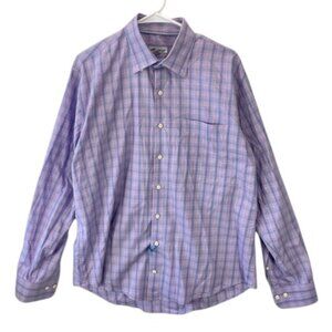Peter Millar Button Front Shirt Men’s L‎ Purple Check Long Sleeve Classic Casual